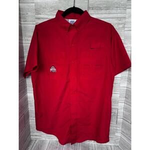 Ohio State Buckeyes PE ProEdge Button-Up Shirt Men’s Small Red Short Sleeve UPF